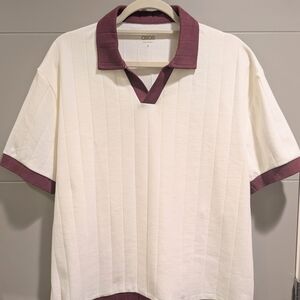 ASOS Men's Cream and Purple Polo Shirt